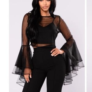Eireen Mesh Top with long bell sleeves - Black